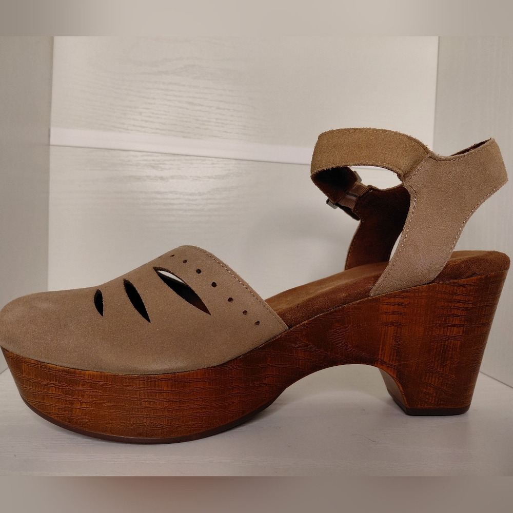 White Mountain Taupe Suede Platform Clog with Ankle Strap - Picture 2 of 16